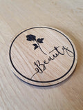 Laser Cut Oak Veneer Coaster: Beauty Rose Design