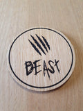 Laser Cut Oak Veneer Coaster Set: Beauty and Beast Design