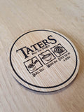Laser Cut Oak Veneer Coaster: Taters Quote Gift