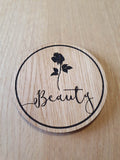 Laser Cut Oak Veneer Coaster Set: Beauty and Beast Design
