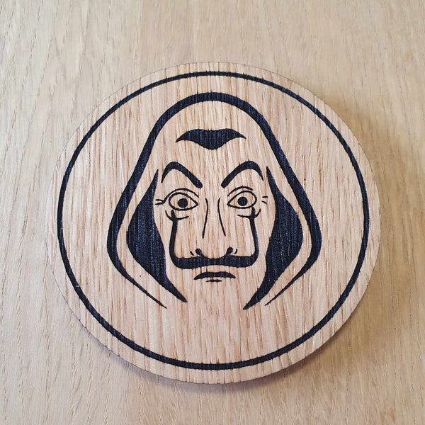 Laser cut wooden coaster. Dali Mask - Unique Gift lasercut
