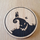 Laser cut wooden coaster. Nightmare Christmas Silhouette - Unique Gift lasercut