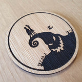 Laser cut wooden coaster. Nightmare Christmas Silhouette - Unique Gift lasercut