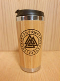 Laser Engraved Bamboo Travel Mug: Nordic Valknut Viking Gift