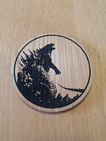 Laser cut wooden coaster. Godzilla - Unique Gift lasercut