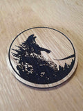 Laser cut wooden coaster. Godzilla - Unique Gift lasercut