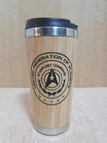 Laser Engraved Bamboo Travel Mug: Trek Federation Planets