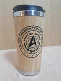 Laser Engraved Bamboo Travel Mug: Trek Federation Planets