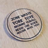 Laser cut wooden coaster. Jone waste yore toye monme meme Blink182 - Unique Gift lasercut