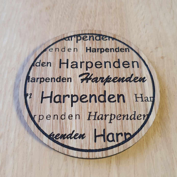 Laser cut wooden coaster. Peep Show Harpenden quote - Unique Gift lasercut