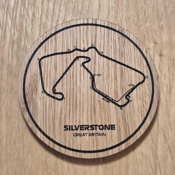 Laser Cut Silverstone Oak Coaster: F1 Racing Gift