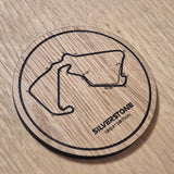 Laser Cut Silverstone Oak Coaster: F1 Racing Gift