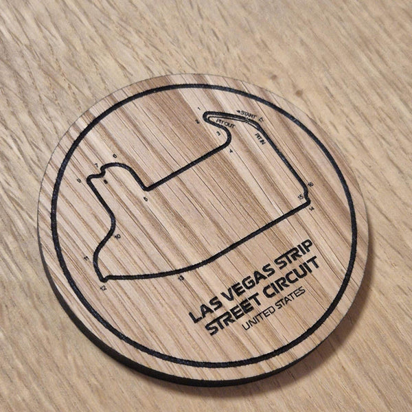Laser cut wooden coaster. F1 Formula One Tracks Las Vegas - Unique Gift lasercut