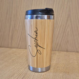 Laser Engraved Bamboo Travel Mug: Personalized Stainless Steel Mug