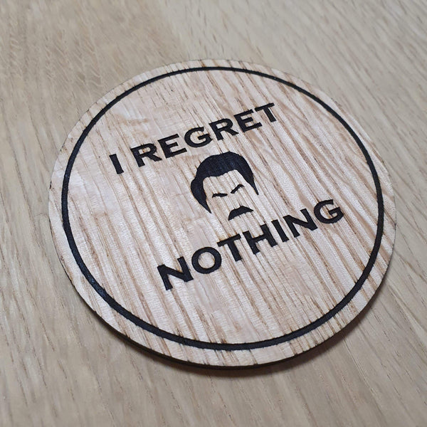 Laser cut wooden coaster personalised. Ron Swanson regret nothing