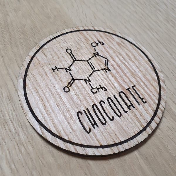 Laser cut wooden coaster personalised. Chocolate Molecule