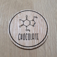 Laser cut wooden coaster personalised. Chocolate Molecule