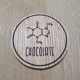 Laser cut wooden coaster personalised. Chocolate Molecule