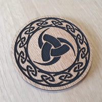 Laser cut wooden coaster personalised. Horns of Odin Nordic Viking symbol