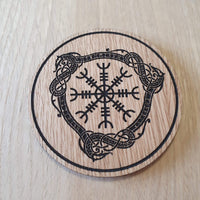 Laser cut wooden coaster personalised. Aegishjalmur Helm of Awe Nordic Viking symbol