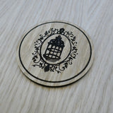 Laser cut wooden coaster personalised. Bird Cage