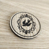 Laser cut wooden coaster personalised. bird tattoo necklace