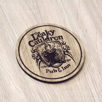 Laser cut wooden coaster personalised. Leaky Cauldron Pub & Inn