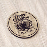 Laser cut wooden coaster personalised. Leaky Cauldron Pub & Inn