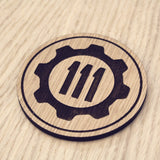 Laser cut wooden coaster personalised. vault 111