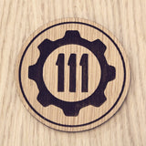 Laser cut wooden coaster personalised. vault 111