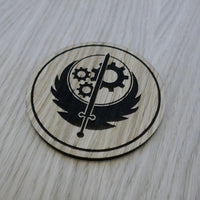 Laser cut wooden coaster personalised. Steel Brotherhood