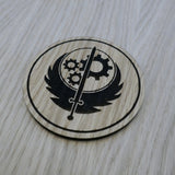 Laser cut wooden coaster personalised. Steel Brotherhood