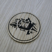 Laser cut wooden coaster personalised. Power armor