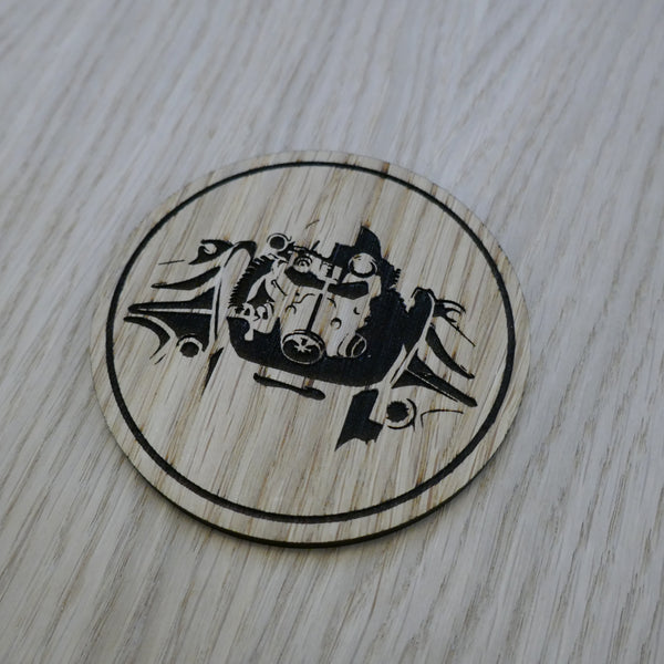 Laser cut wooden coaster personalised. Power armor