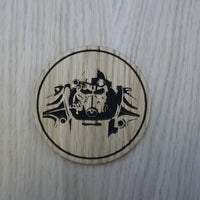 Laser cut wooden coaster personalised. Power armor