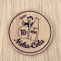 Laser cut wooden coaster personalised. nuka cola cherry