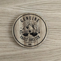 Laser cut wooden coaster personalised. Vault shelter