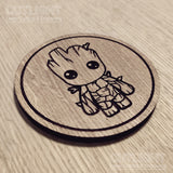 Laser cut wooden coaster. Baby Groot