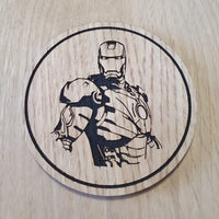 Laser cut wooden coaster personalised. Stark Suit