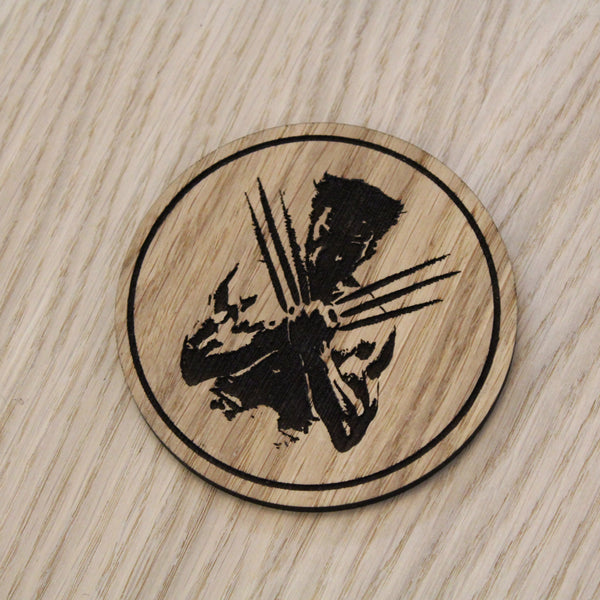 Laser cut wooden coaster personalised. Wolverine