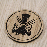 Laser cut wooden coaster personalised. Wolverine