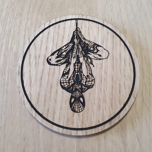Laser cut wooden coaster personalised. Spidey
