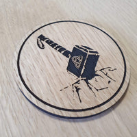 Laser cut wooden coaster personalised. Mjolnir