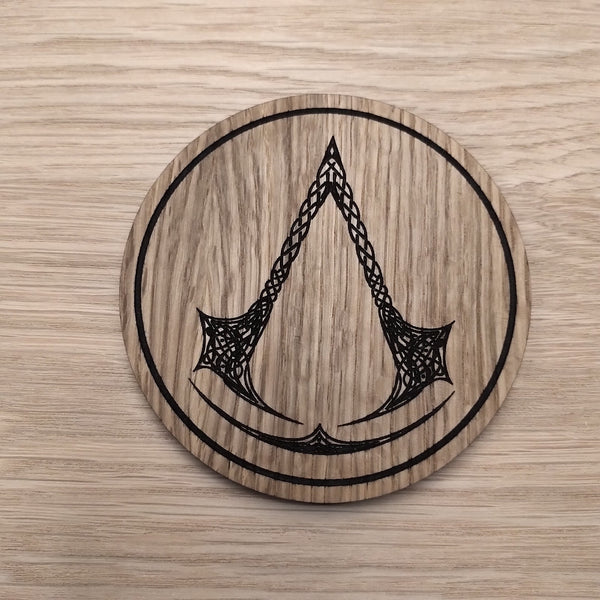 Laser cut wooden coaster personalised. Valhalla Celtic Nordic Design