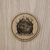 Laser cut wooden coaster personalised. Lord of the rings LOTR Hobbit Door