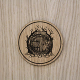 Laser cut wooden coaster personalised. Lord of the rings LOTR Hobbit Door