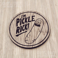 Laser cut wooden coaster personalised. Pickle Rick