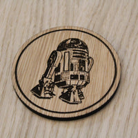 Laser cut wooden coaster personalised. Droid