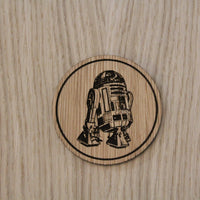 Laser cut wooden coaster personalised. Droid