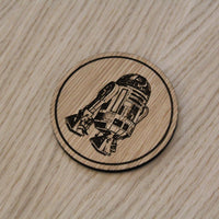 Laser cut wooden coaster personalised. Droid